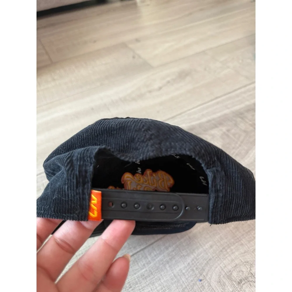LIV Biker Vibes Black Corduroy Rope Snapback Hat Retro Moto Cap